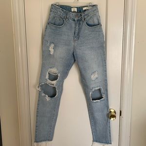 cotton on high 90's light wash destroyed mom jeans